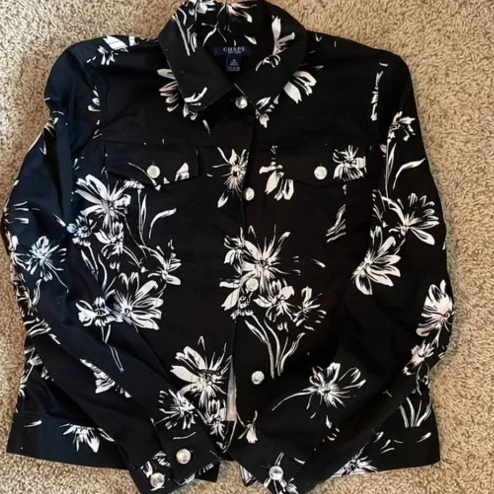 Chaps small black jacket with white floral print